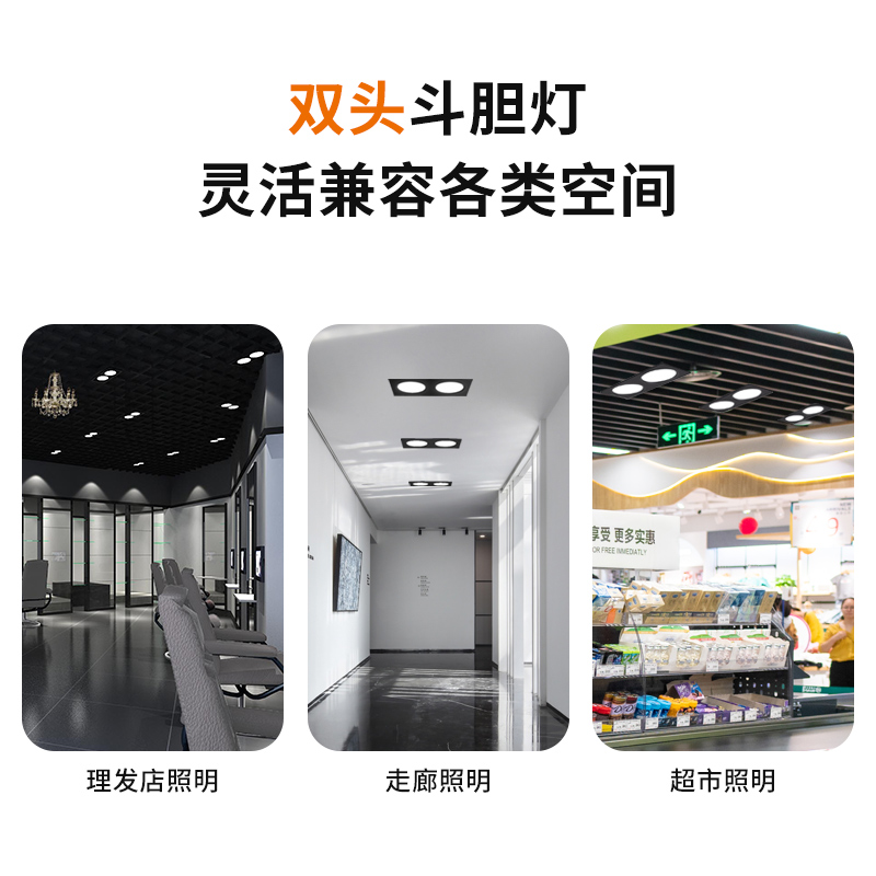 筒灯led斗胆灯双头嵌入式方形格栅吊顶家用双眼孔灯射灯过道客厅