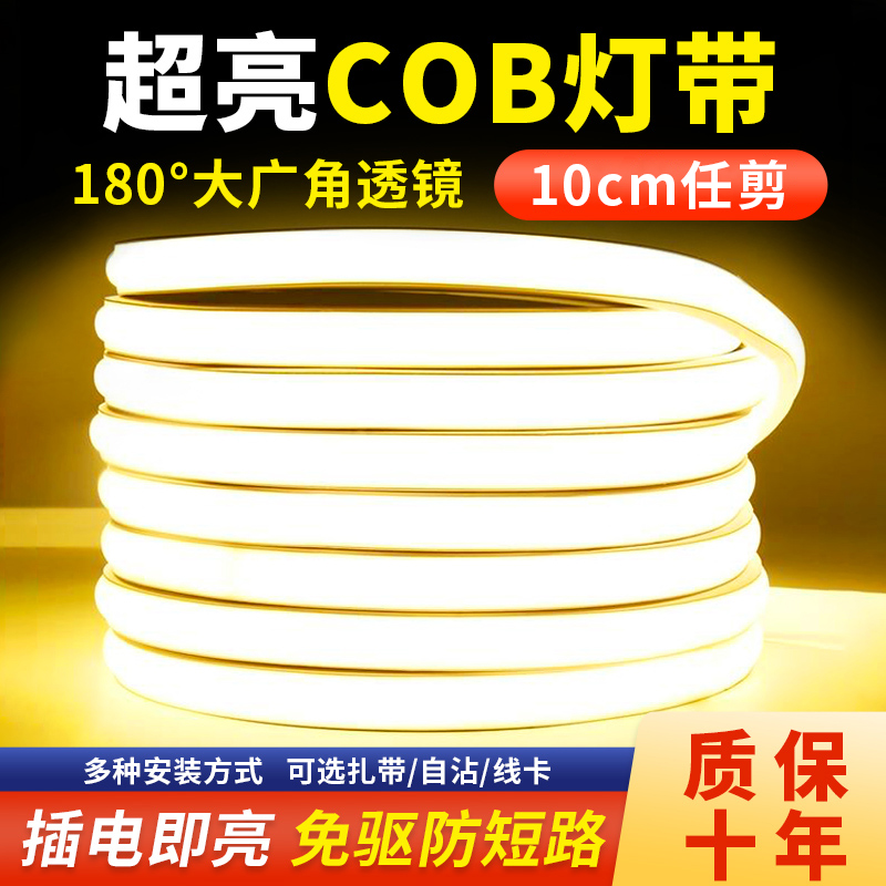 超薄led灯带220v防水超亮自粘线形灯槽家用室外客厅COB户外软灯条