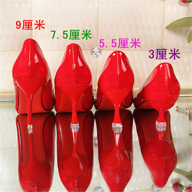 漆皮浅口中跟尖头单鞋细跟工作鞋