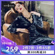 中长睡裙 BOTHYOUNG宝诗嫣秋冬季 性感女宫廷金丝绒睡衣家居服长袖