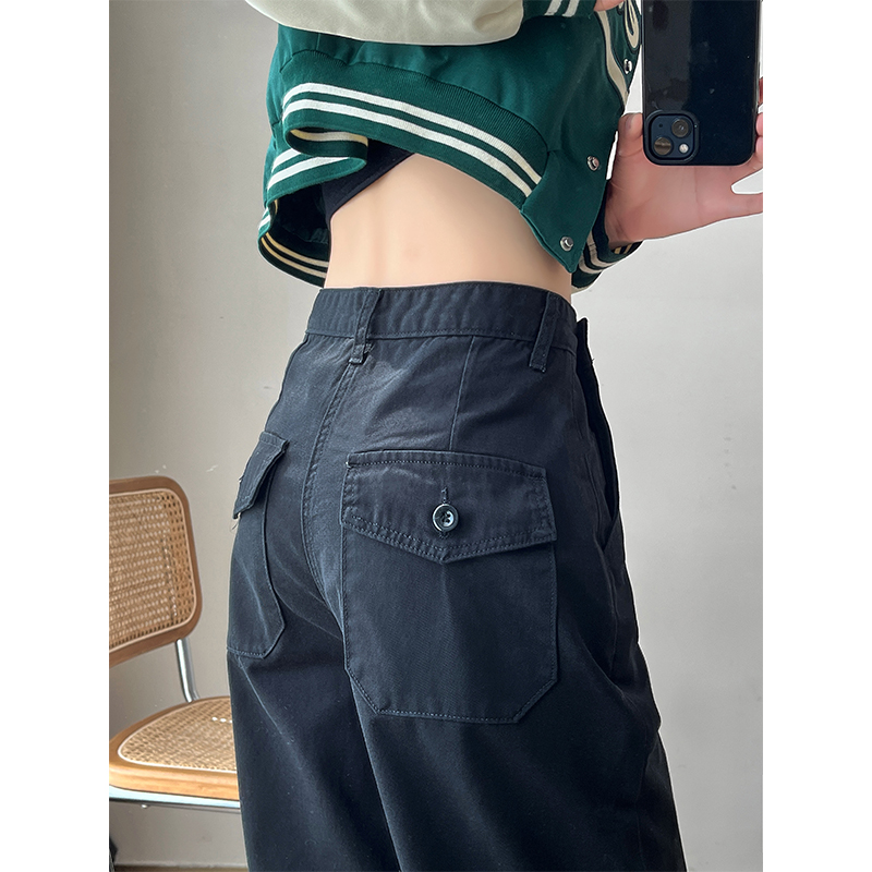 斜拉链牛仔裤女直筒宽松