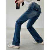 女直筒宽松显瘦裤 子春秋工装 裤 E3THREE复古高腰微喇叭牛仔裤 长裤