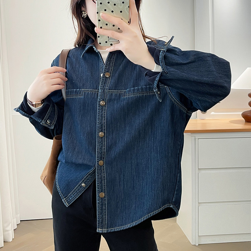 复古牛仔加绒衬衫女宽松休闲长袖单排扣百搭外套上衣明线加厚衬衣,女装/女士精品,衬衫,淘宝优惠券,粉丝福利购,淘宝优惠卷