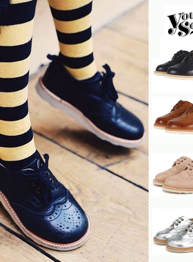 英国Young soles复古英伦风Brando系带百搭休闲手工儿童真皮鞋