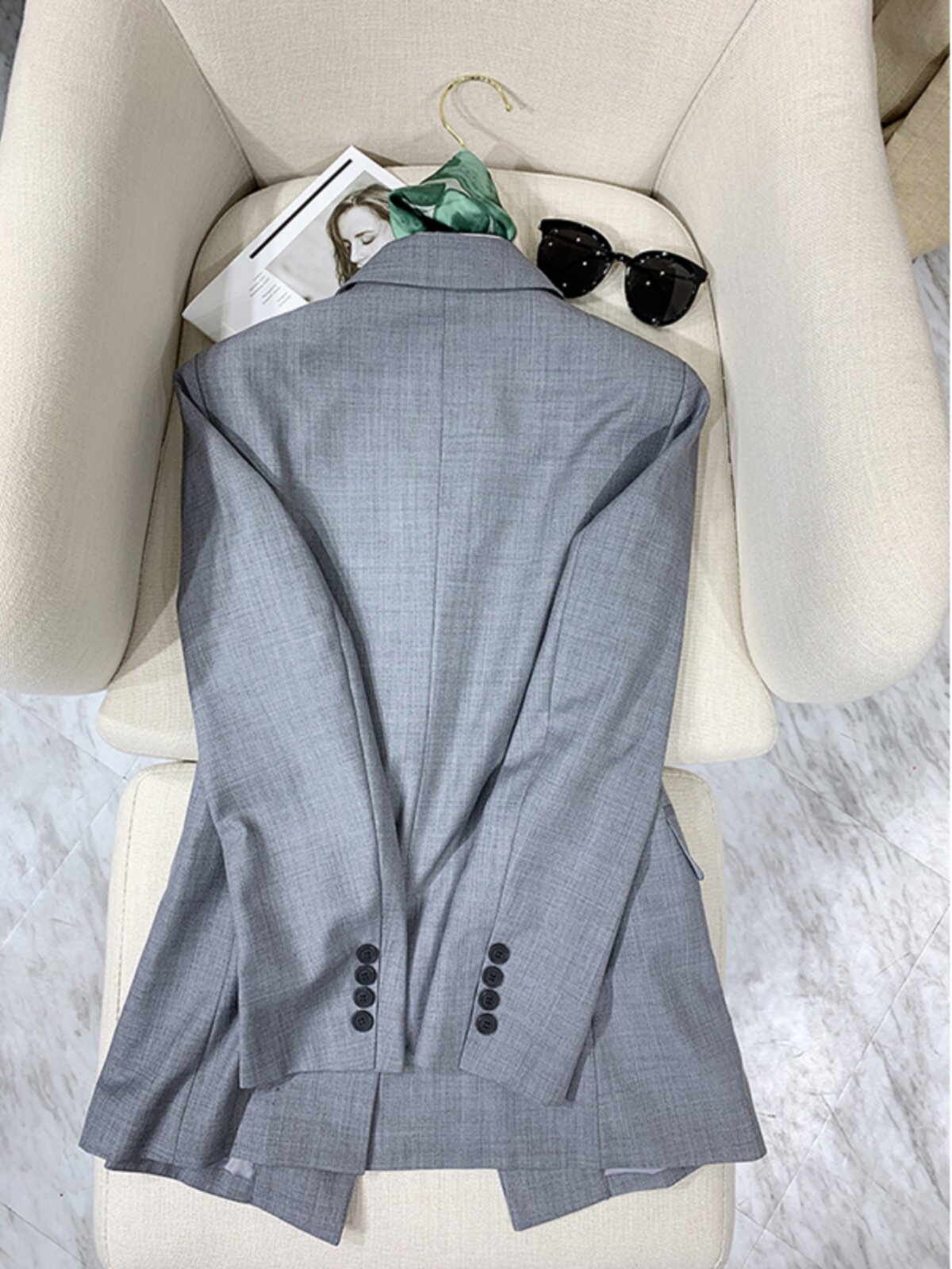 EARLY AUTUMN WOMENS 2024 NEW WORSTED WOOL BLAZER WOMENS SKINNY GRAY SUIT WOMENS PROFESSIONAL SUIT TOP