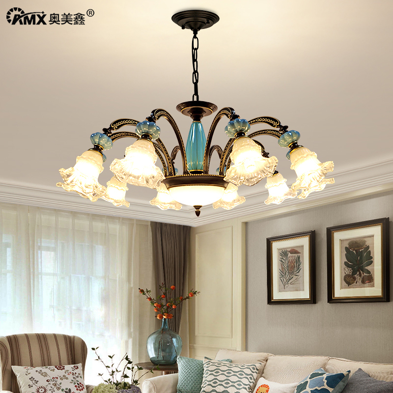 美式陶瓷客厅吊灯复古田园简约餐厅卧室创意轻奢玻璃黑色新款灯具