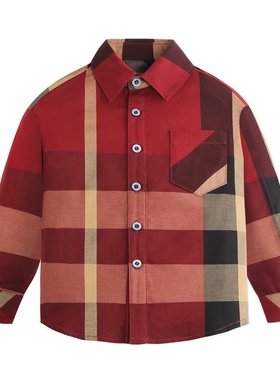 2022秋冬新款男童英伦格子衬衫纯棉长袖衬衣洋气打底衫