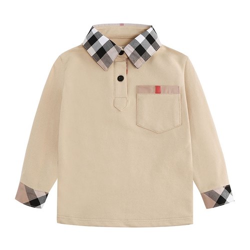 2022秋冬新款男童英伦格子拼色口袋polo衫长袖翻领T恤上衣打底衫
