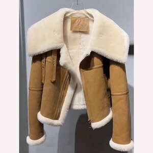 【现货送运费险】爆款加绒皮毛一体机车服夹克设计感羊羔毛外套女