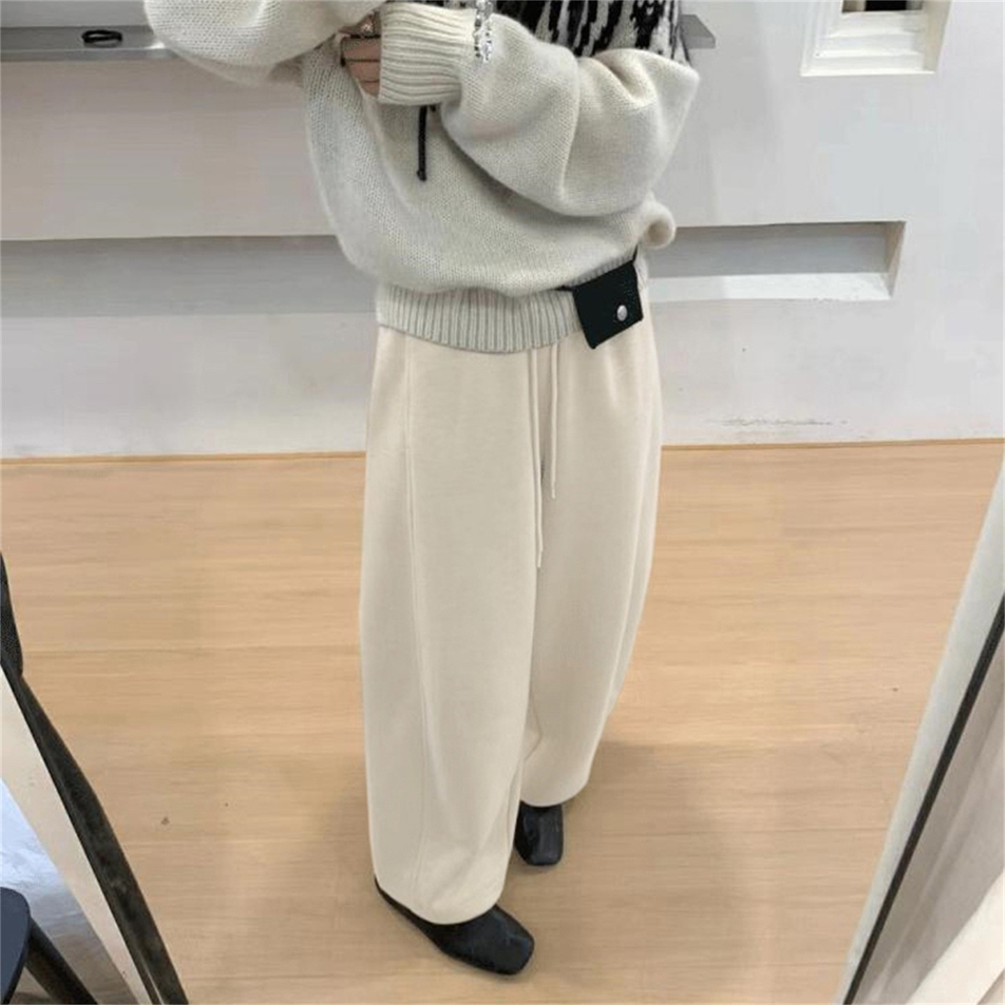 白色孕妇裤百搭软糯裤无托腹奶奶裤秋冬新款休闲九分阔腿裤温柔风