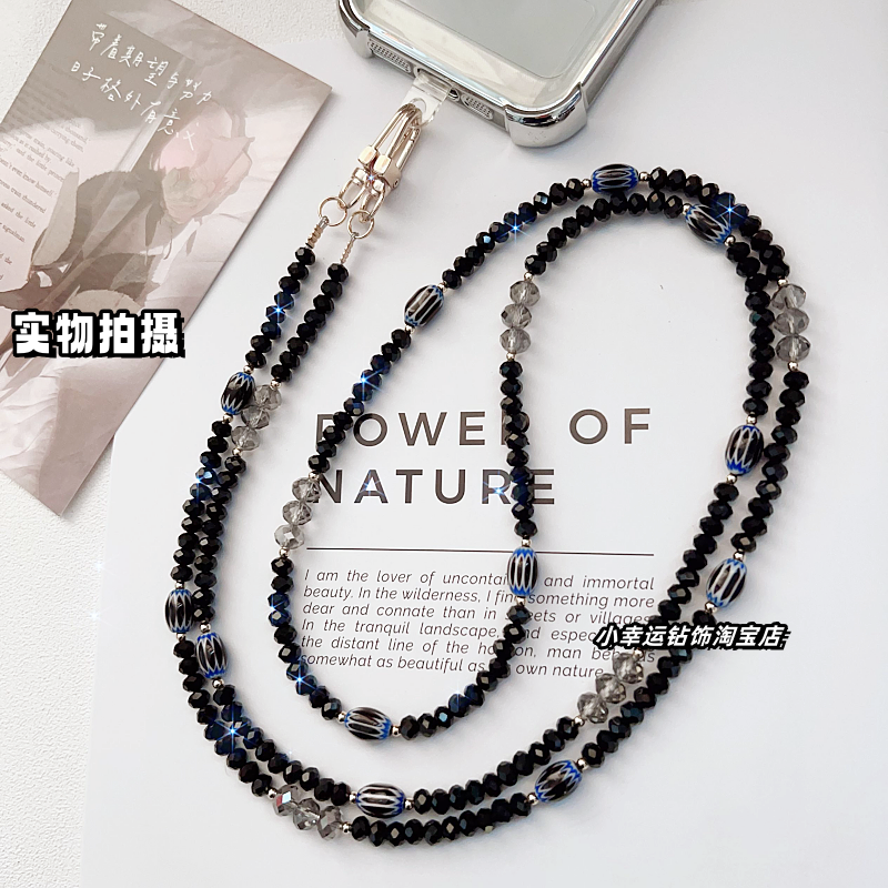 原创尼泊尔复古琉璃手机链长款挂脖挂饰斜背黑水晶手机通用可拆卸,3C数码配件,手机挂件/手机链,淘宝优惠券,粉丝福利购,淘宝优惠卷