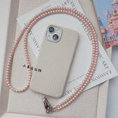 简约大方珍珠手机挂链斜跨肩背挂式 小蜜蜂通用纯色手工串珠高级感