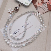 原创设计斜跨手机链白扁片水晶手机长款 链条固定夹片斜跨可背串珠