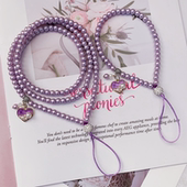 手机挂绳长款 手机链壳通用爱心挂链挂饰防丢女 玻璃防珍珠挂件短款