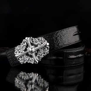 鳄鱼纹新款腰带男士皮带平滑扣内穿设计合金扣头真皮材质