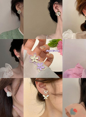 春日花朵耳钉女气质百搭小众设计感耳环ins潮韩系感耳饰