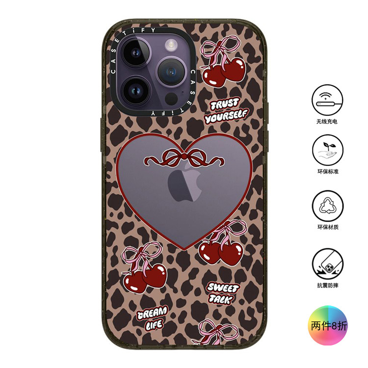 香港代购Casetify  Leopard Cherries豹纹樱桃 适用iPhone16/15/14/13/12/Pro/Max手机壳