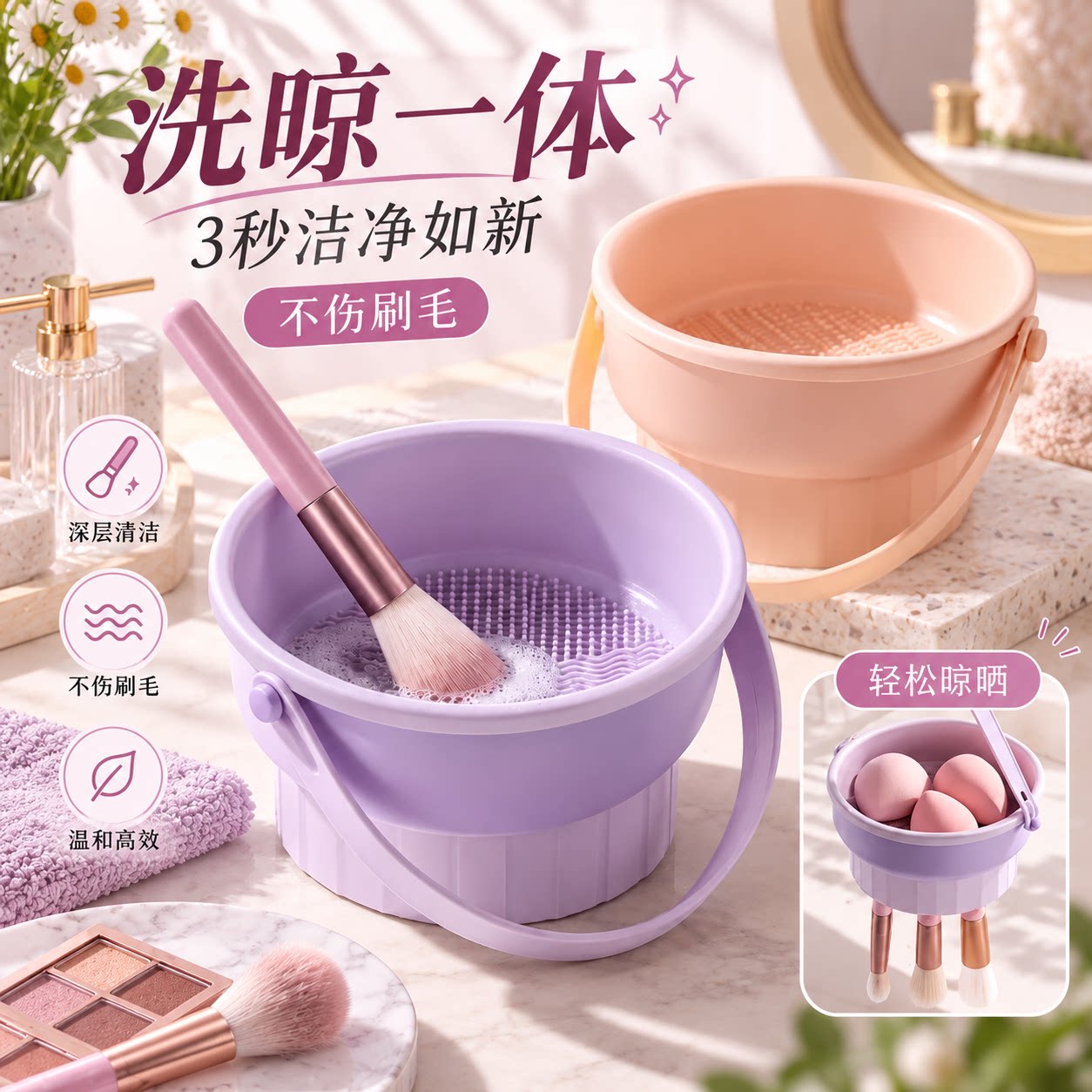 美妆蛋粉扑洗刷清洁盒家用便携海绵神器自动清洗器晾晒化妆刷收纳