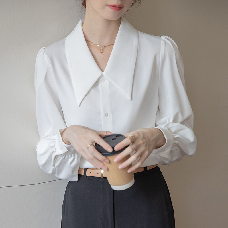 CS165B 大码女装职业面试工作服内搭胖MM长袖雪纺宽领衬衫上