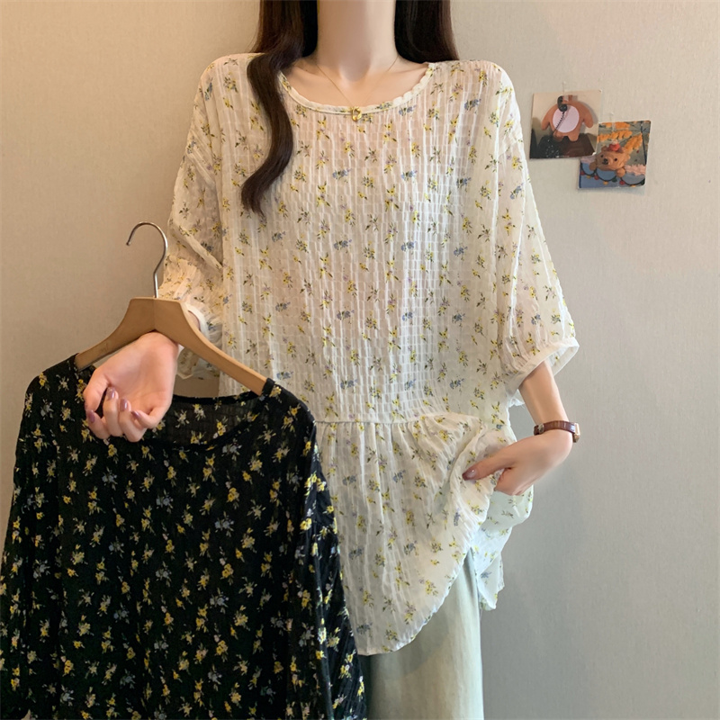 大码女装夏季新款碎花短袖T恤