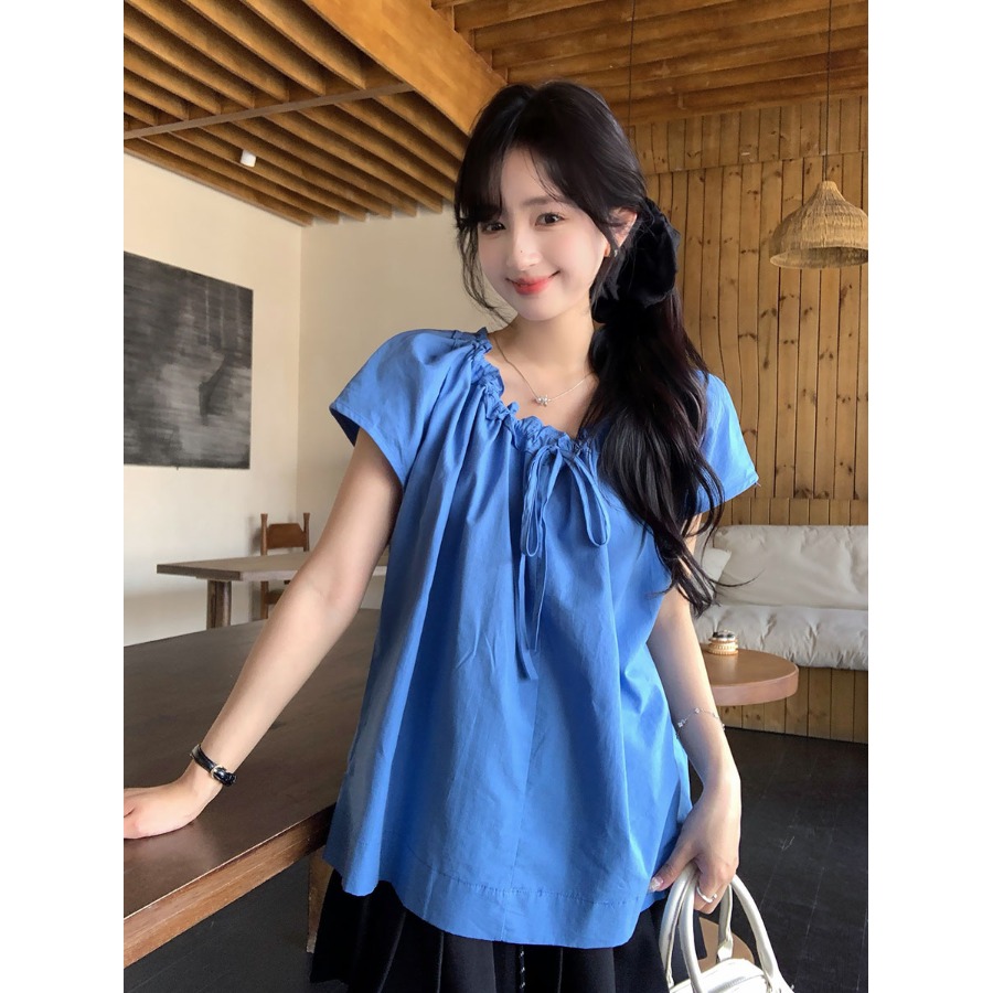 大码甜美减龄小飞袖衬衫女