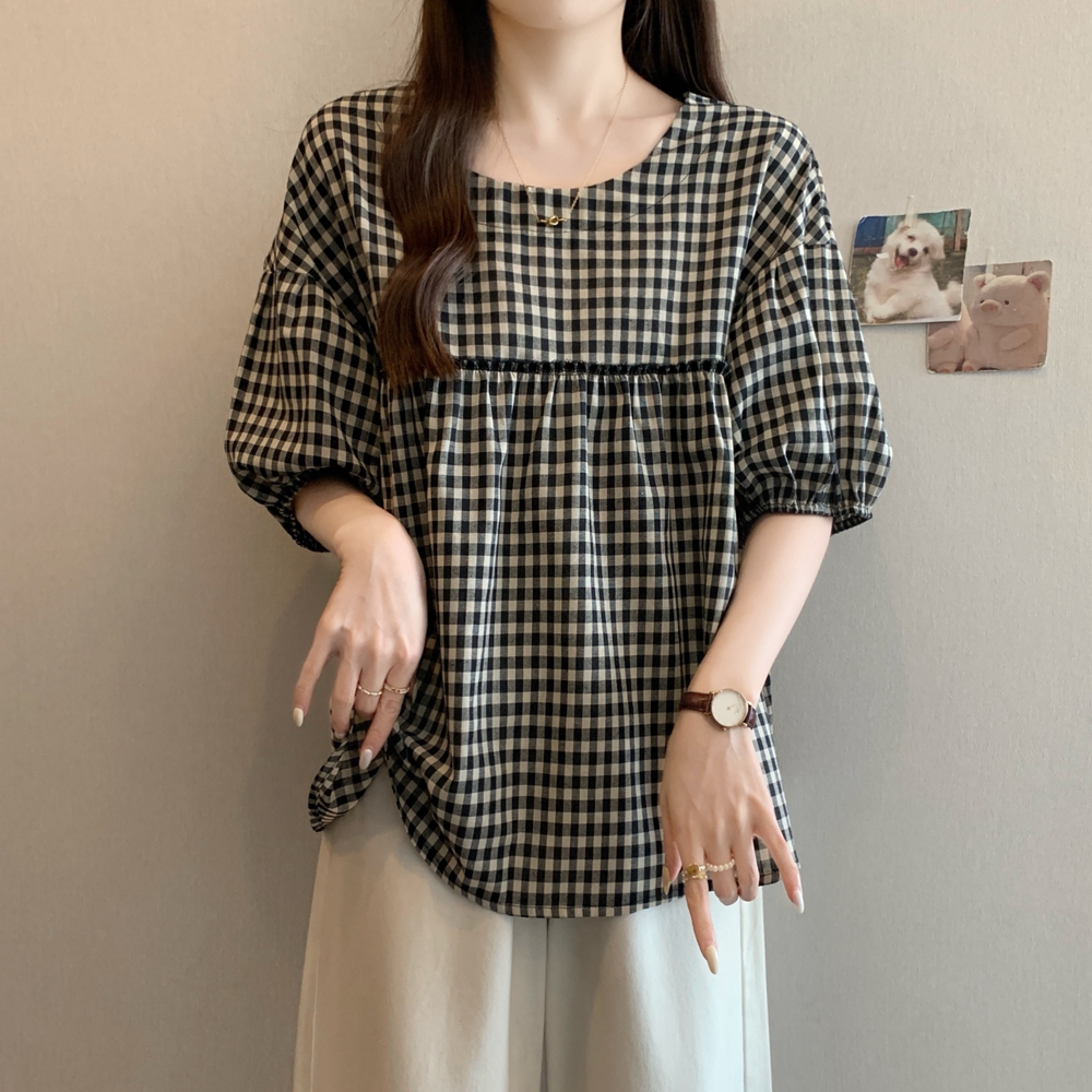 夏装新款大码宽松蕾丝边彩扣