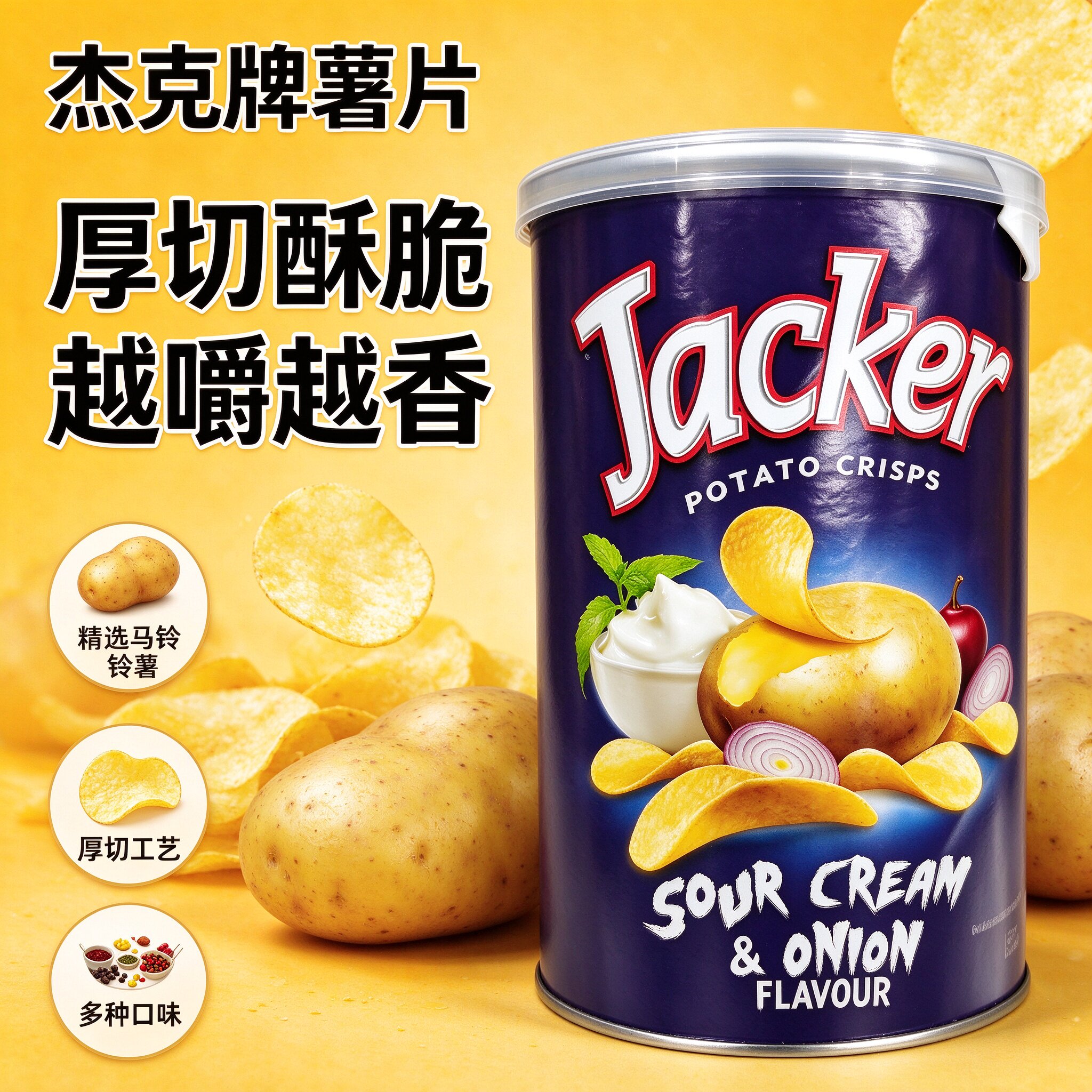 Jacker/杰克马来西亚进口薯片160g罐装土豆片膨化休闲露营小零食