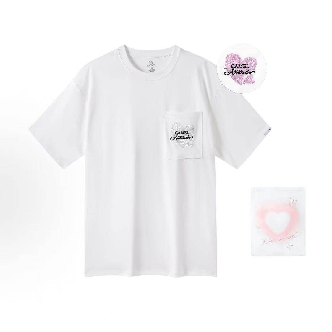 CAMEL骆驼胶囊系列趣味光变刺绣爱心短袖中性圆领T恤A33BAVV142,运动服/休闲服装,运动T恤,淘宝优惠券,粉丝福利购,淘宝优惠卷