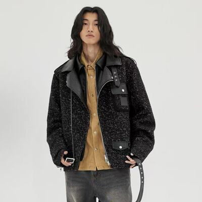 INXX APYD 下摆皮带设计拼接短款夹克外套男女同款黑色APD4141610