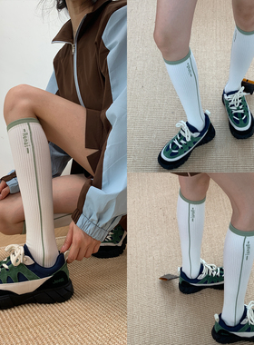 【轻运动美学】2025秋冬云感白色字母潮袜Yiss高级感压力小腿袜DF