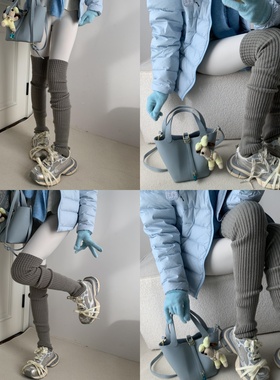 幕间私语~慵懒感灰色针织踩脚堆堆袜套叠搭白色瑜伽裤