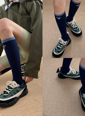 「轻盈压力」2025冬季藏蓝高级设计感字母款Yiss拼色压力小腿袜DF