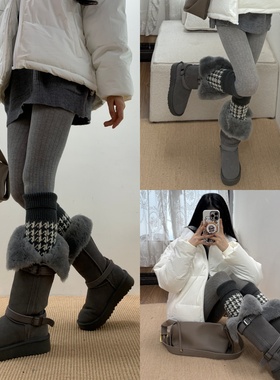 暖意锁定2025冬季灰色百搭连裤袜叠搭费尔岛深灰色千鸟格袜套