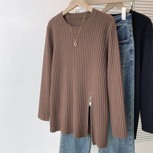 设计感开叉拉链套头毛衣女秋冬