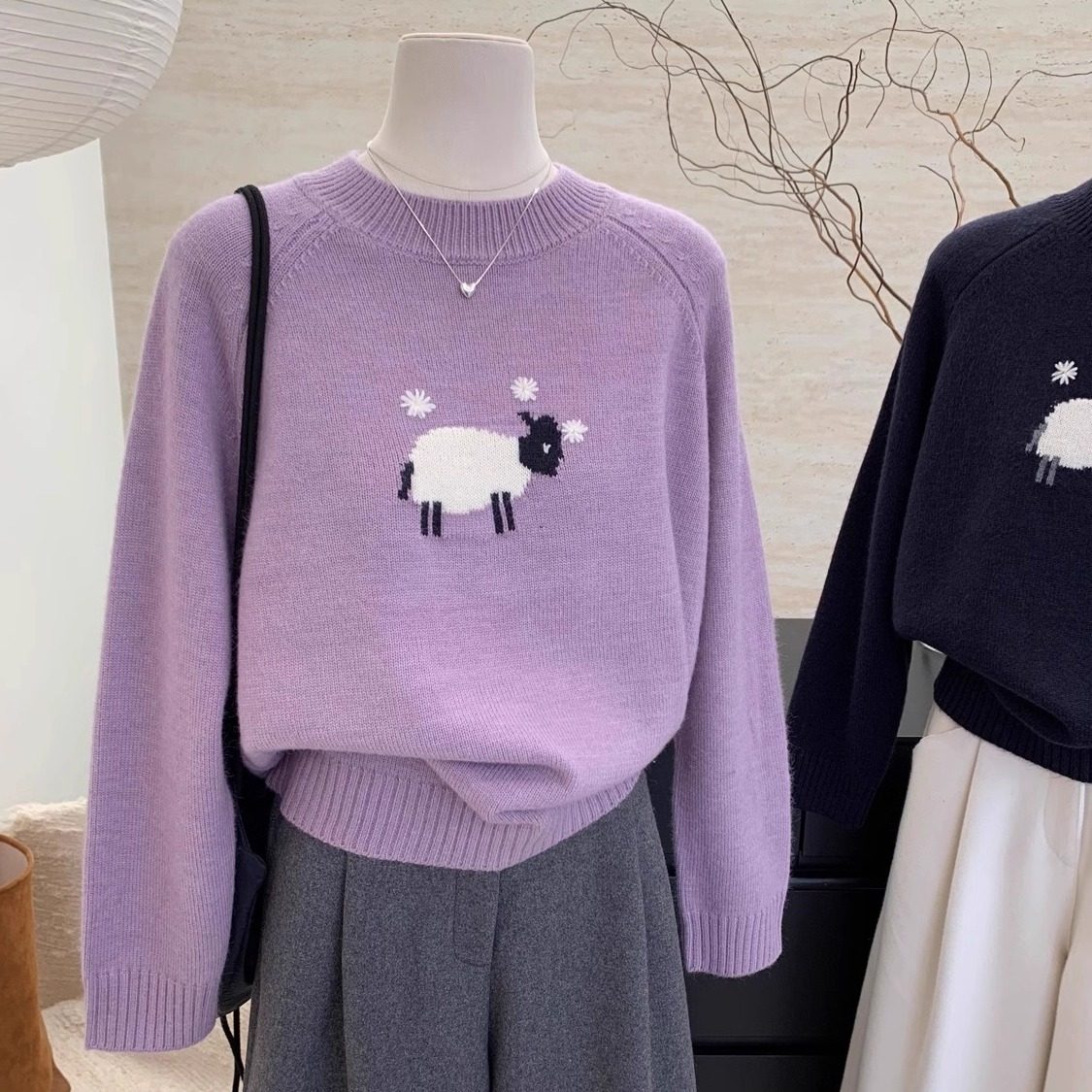 宽松显瘦【80-200斤】卡通小羊提花针织上衣女秋冬季减龄套头毛衣,女装/女士精品,大码内搭,淘宝优惠券,粉丝福利购,淘宝优惠卷