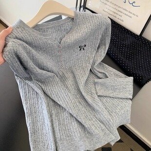 200斤 半开领纽扣打底针织上衣女秋冬刺绣麻花毛衣 女装 大码