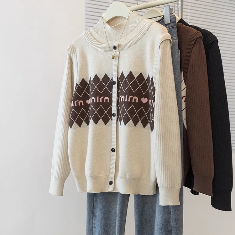 半高领假两件毛衣女秋冬宽松显瘦