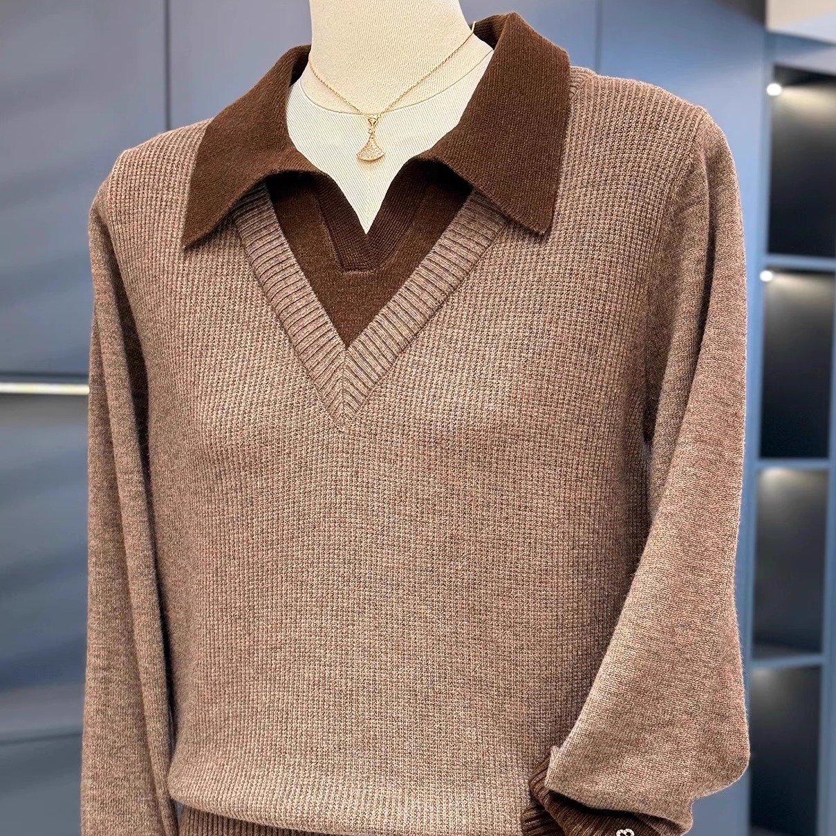 老钱风假两件针织衫上衣女