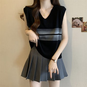 宽松显瘦无袖 坎肩上衣潮 大码 V领条纹渐变背心女夏季 200斤