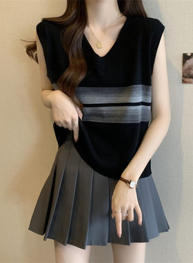 V领条纹渐变背心女夏季