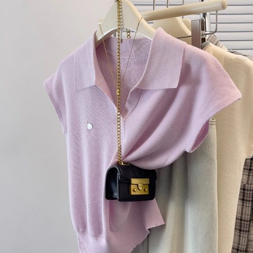 时尚Polo领冰丝短袖T恤女夏季