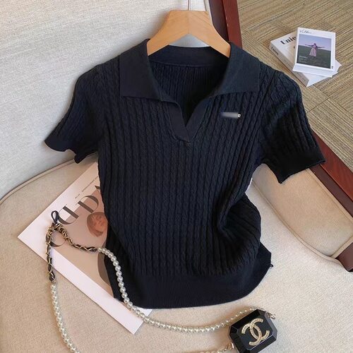 polo翻领冰丝针织衫上衣女