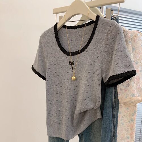 镂空设计感冰丝短袖T恤女夏