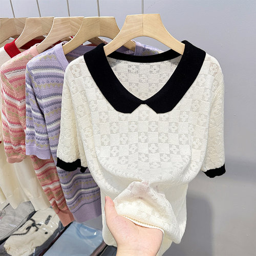 洋气娃娃领冰丝上衣女夏季新款