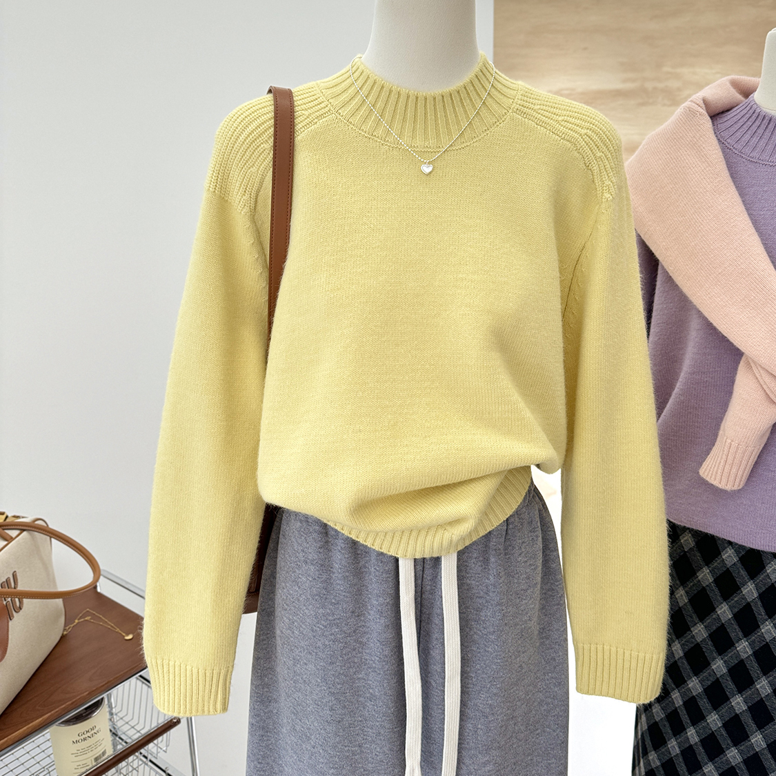 保暖半高领针织上衣女冬