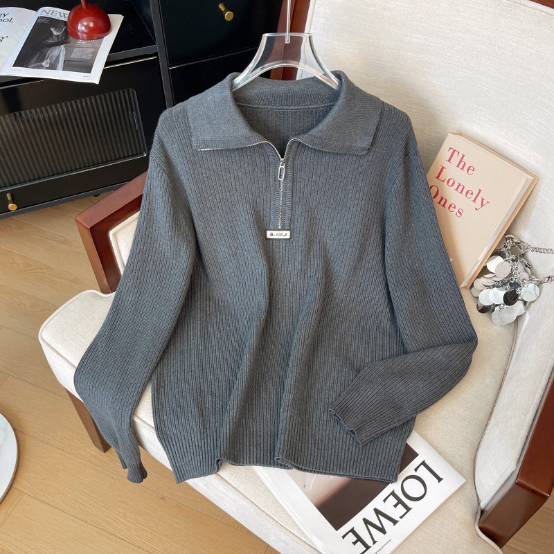 拉链半开领针织上衣女秋冬加厚
