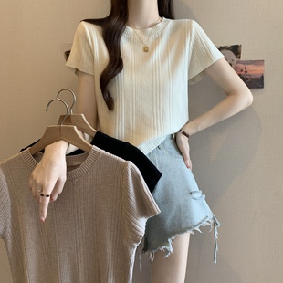【80-200斤】圆领冰丝短袖T恤女夏季新款宽松显瘦飞飞袖套头上衣