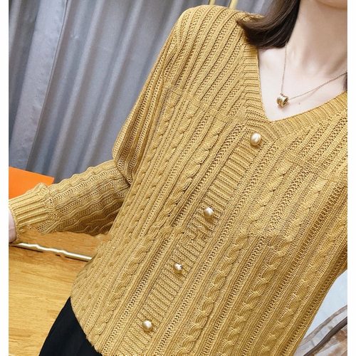 宽松显瘦【80-200斤】复古麻花针织打底衫女秋冬V领上衣钉珠毛衣