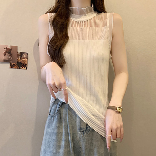 蕾丝吊带女夏网纱拼接无袖上衣