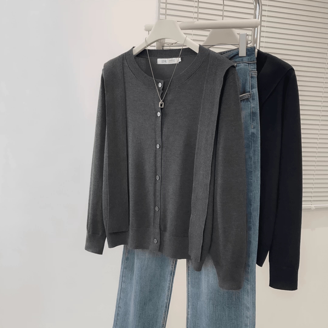 圆领针织开衫女秋冬宽松显瘦毛衣